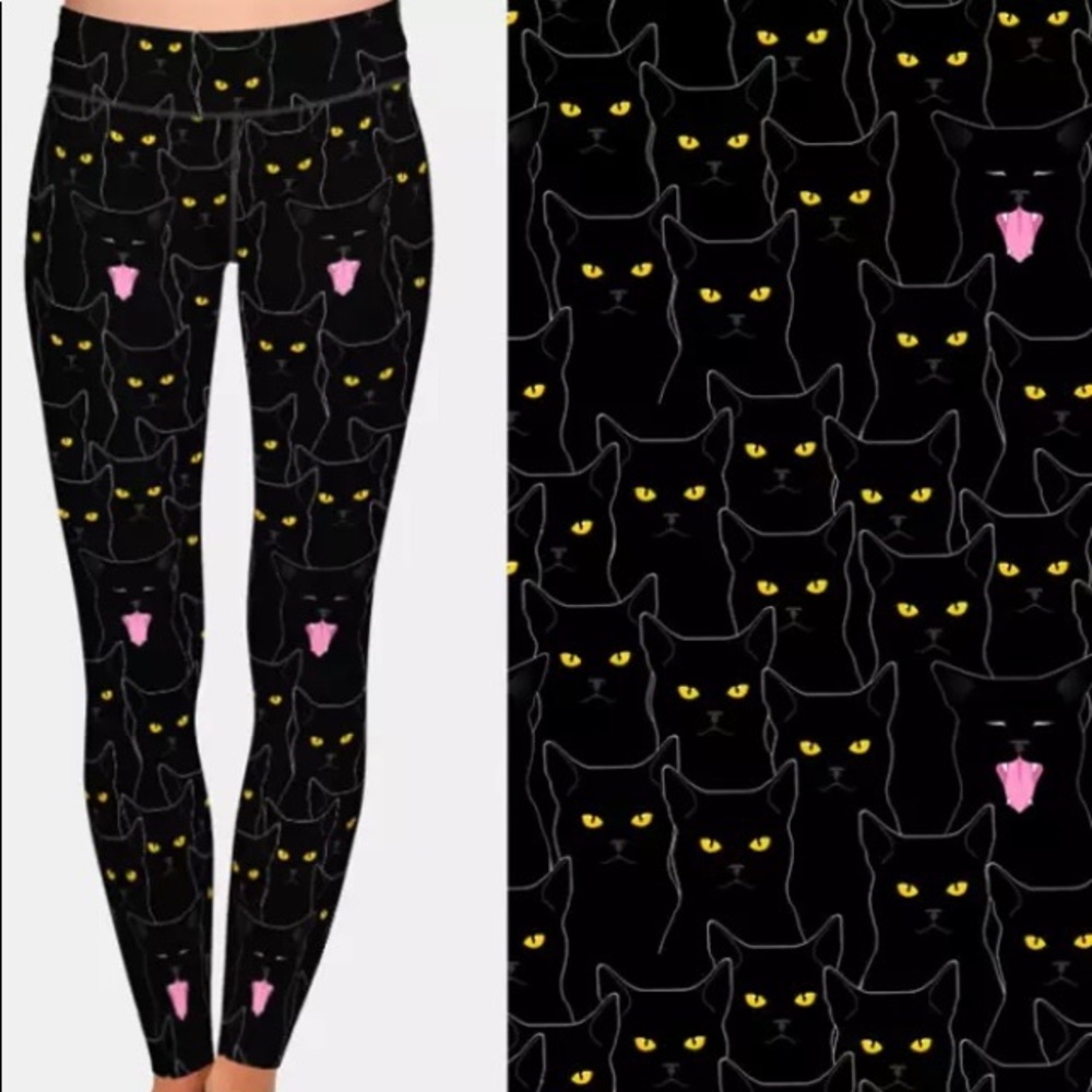 HIGH QUALITY/WAISTED, CUSTOM BLACK CAT LEGGINGS